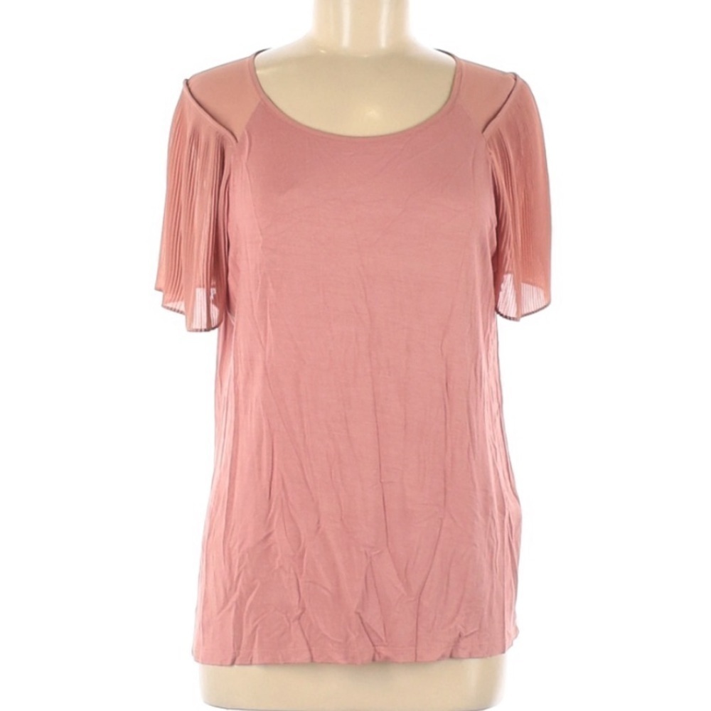 Blush Rose + Olive Pleated Short Sleeve not so basic Tee womenās medium shirt